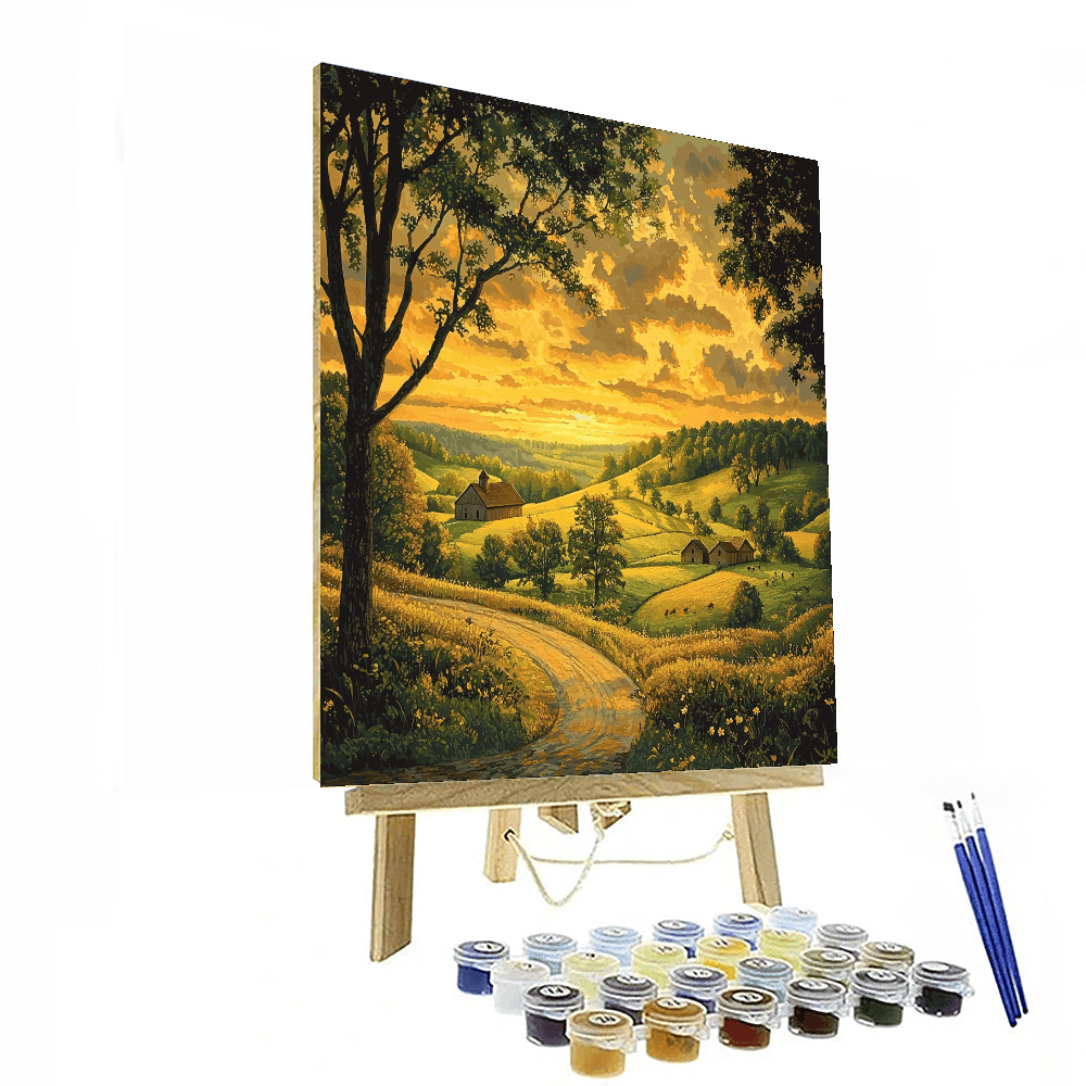 Wood Inspired Golden Hour On The Farm  Painting By Numbers Kit