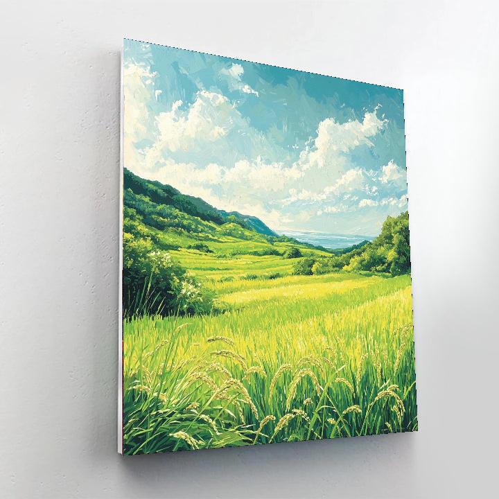 Utagawa Hiroshige Inspired Breezes Over Tranquil Rice Fields  Painting By Numbers Kit