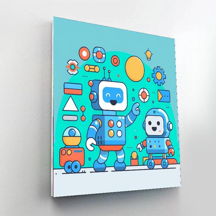Robots At Play In Technoland Numbered Painting Kits