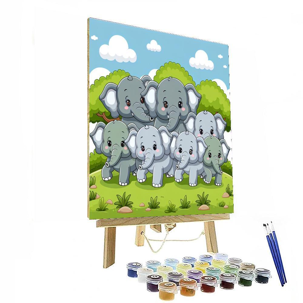 Charming Elephant Family Numbered Painting Kits