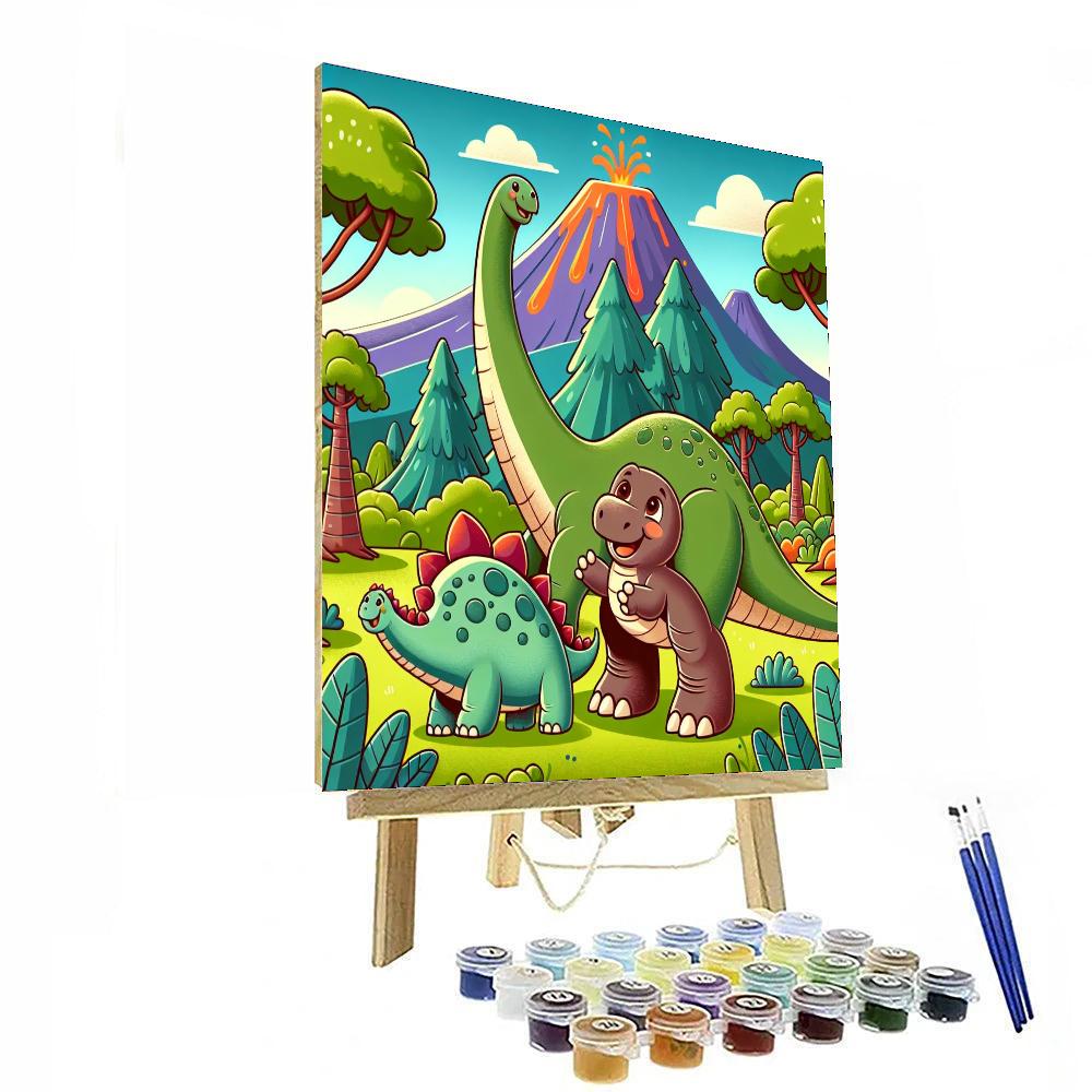 Friendly Dinosaur Day Paint By Numbers Art