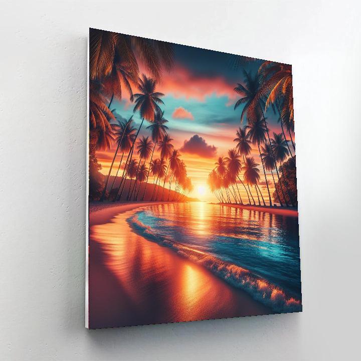 Tropical Sunset Oasis Number Painting