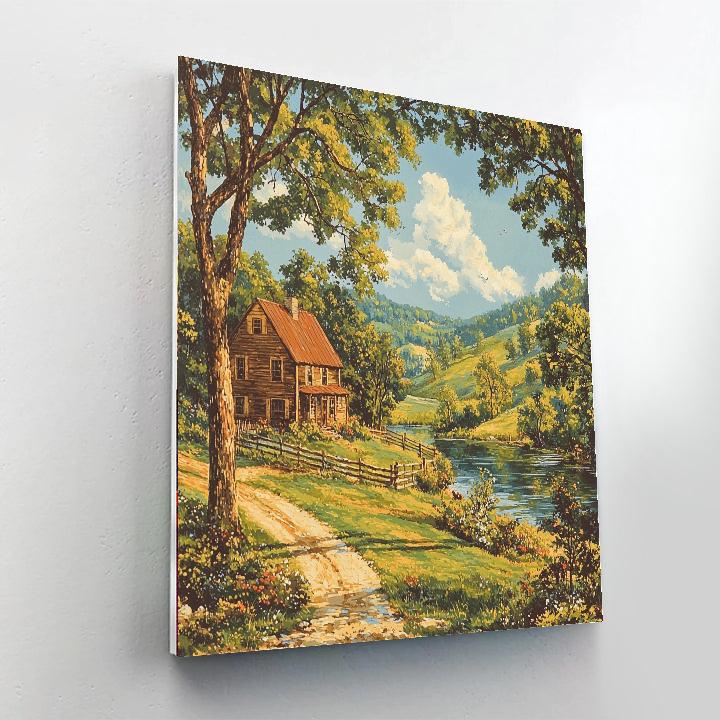 Grant Wood Inspired Vintage Rustic Homestead  Paint By Numbers