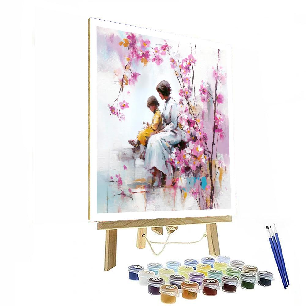 Mother And Child Under Cherry Blossoms Paint By Number