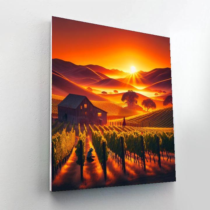 Rustic Vineyard Sunset Numbered Painting Kits