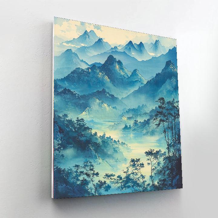 Utagawa Hiroshige Inspired Misty Mountain Echoes  Paint By Number