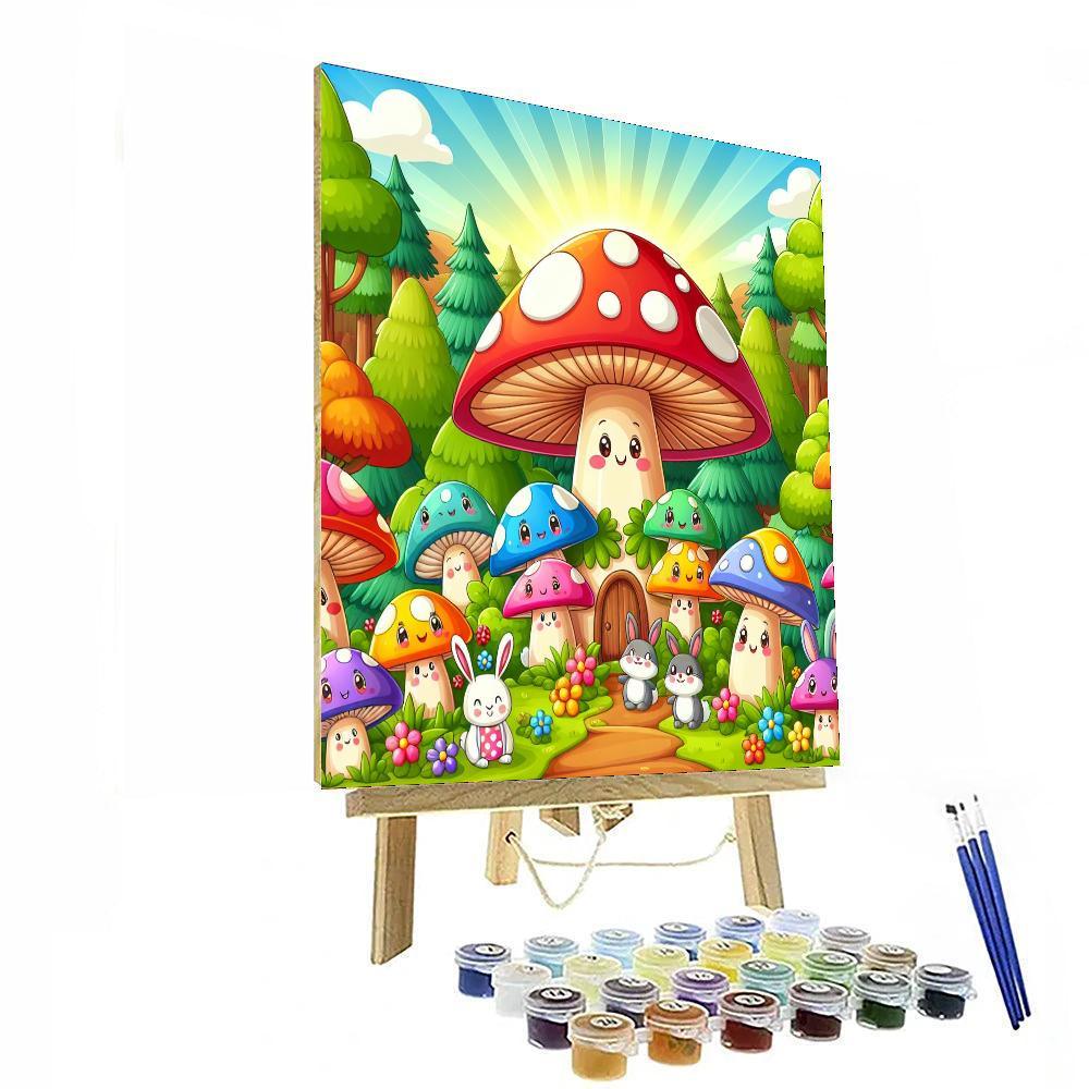 Cheerful Mushroom Village Paint By Numbers