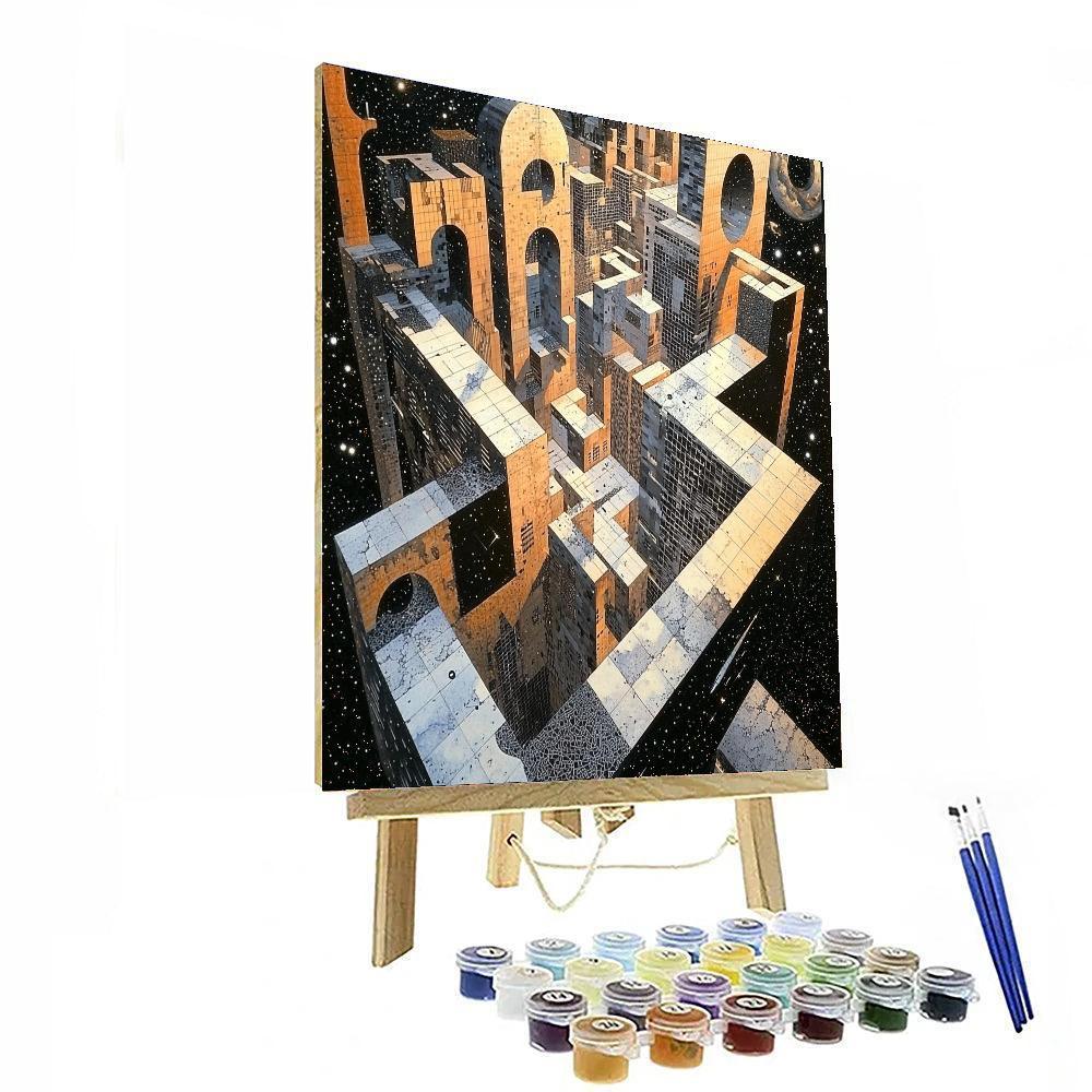 M.C. Escher Inspired Abstract Cityscape Illusion  Painting By Numbers Kit