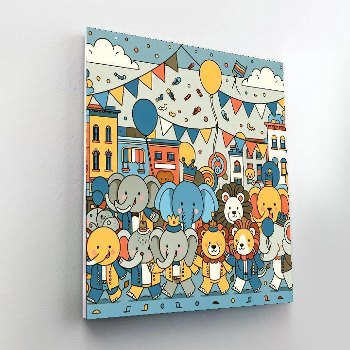 Animal Parade Through Town Paint By Numbers Art