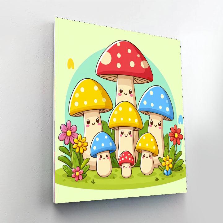 Happy Mushroom Family Number Painting
