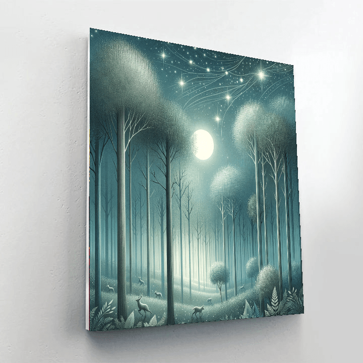 Dreamy Nighttime Forest Painting Number Kit