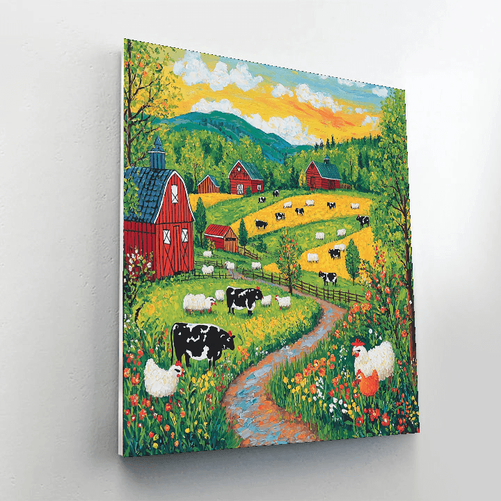Grandma Moses Inspired Whimsical Farm Life  Painting By Numbers Kit