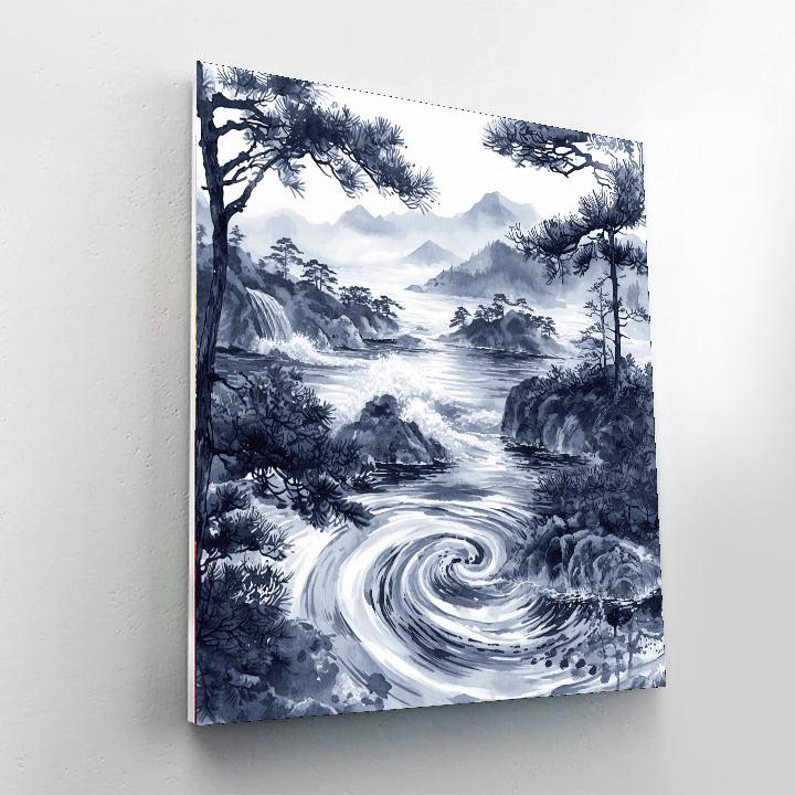 Katsushika Hokusai Inspired Nature's Harmony In Ink  Numbered Painting Kits