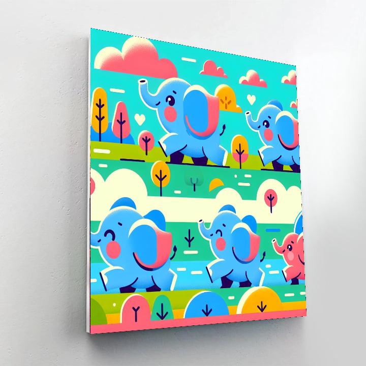 Playful Parade Of Elephants Painting By Numbers Kit