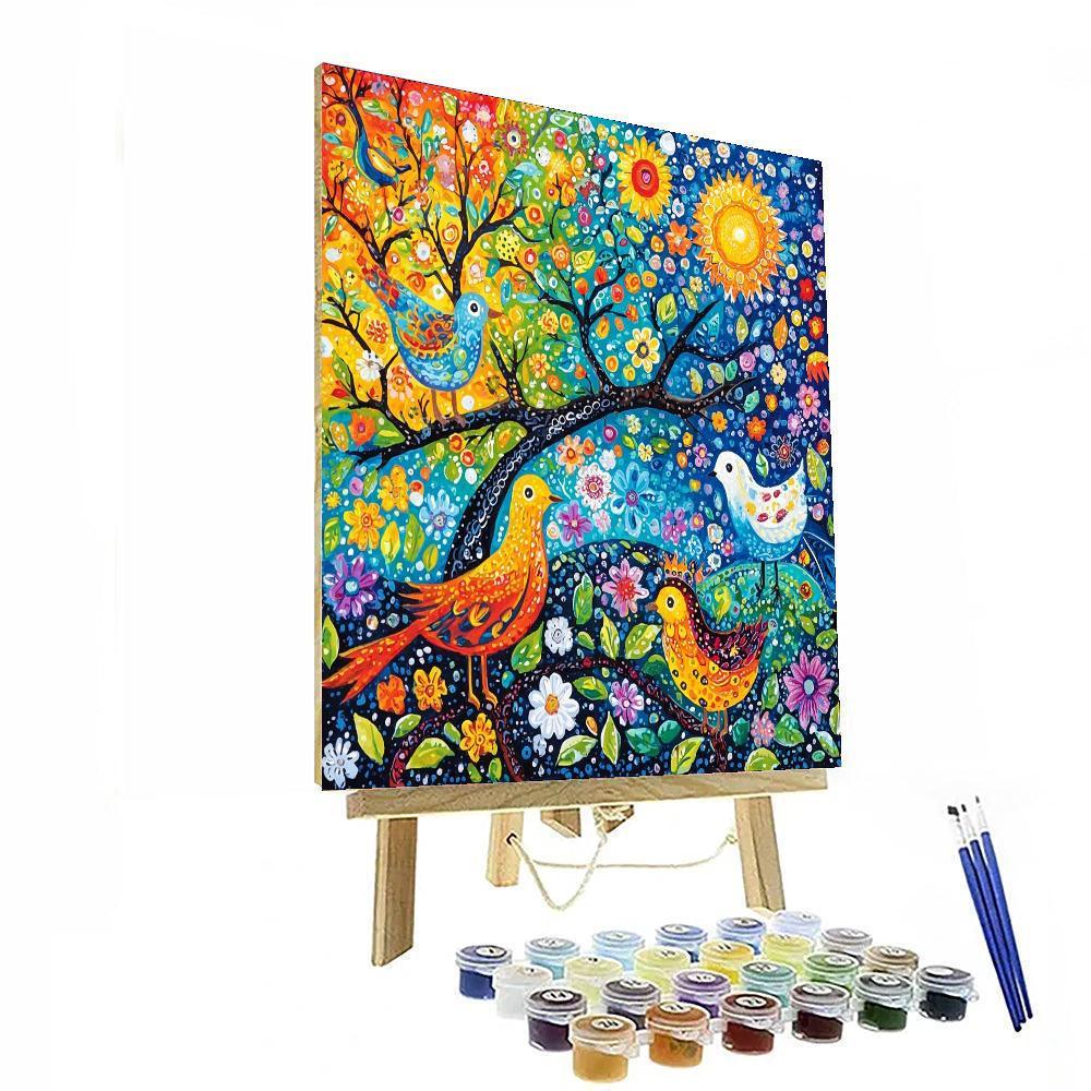Folk Art Inspired Inspired Vibrant Animals  DIY Paint By Numbers