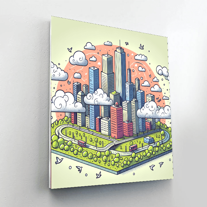 Floating Cloud City With Friendly Birds Paint By Number