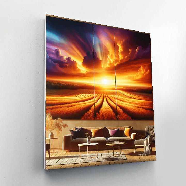 Golden Sunset Over Fields Painting Number Kit