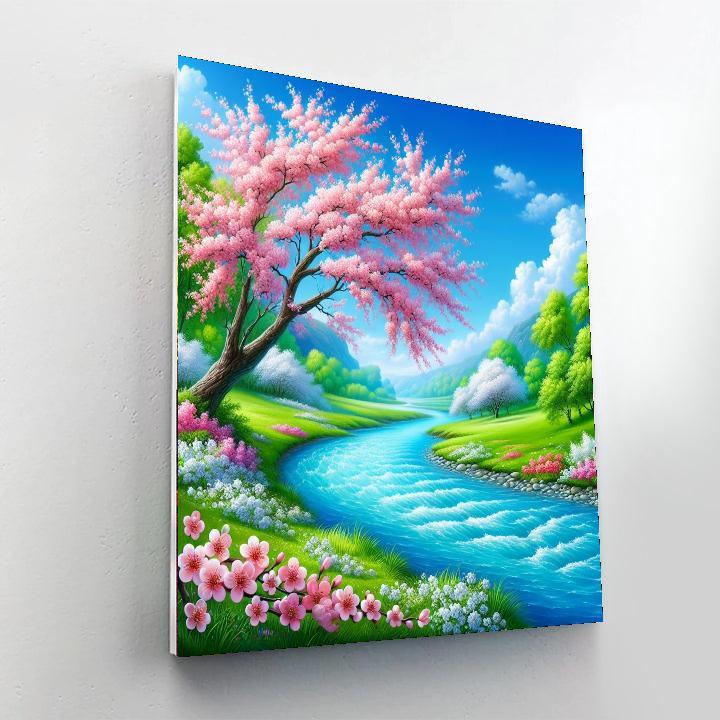 Riverside Blossoms In Spring Painting By Numbers Kit