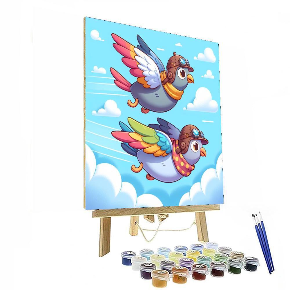 Adventurous Aviator Pigeons Number Painting