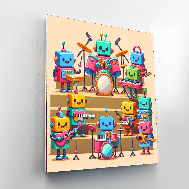 Cheerful Robot Band Paint By Numbers Art