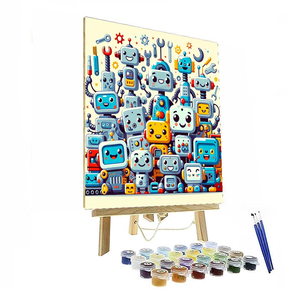 Cheerful Robot Friends Paint By Numbers Art