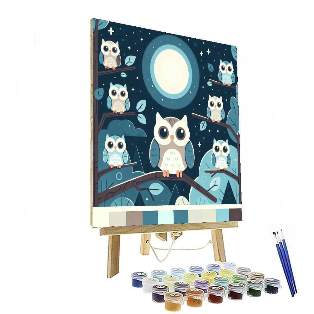 Moonlit Owl Watching Paint By Numbers Art