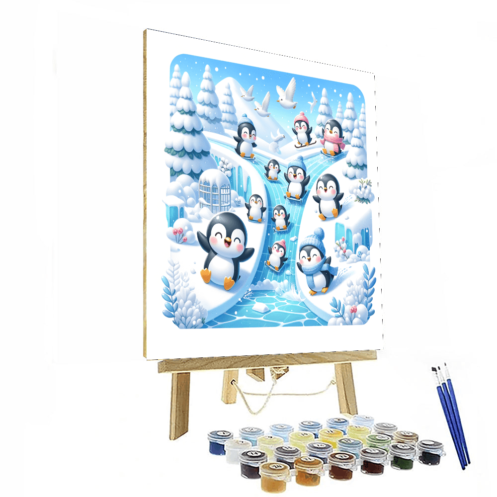 Playful Penguins On Ice DIY Paint By Numbers