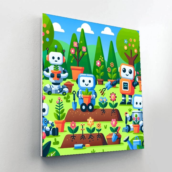 Robot Helpers In The Garden Paint By Number