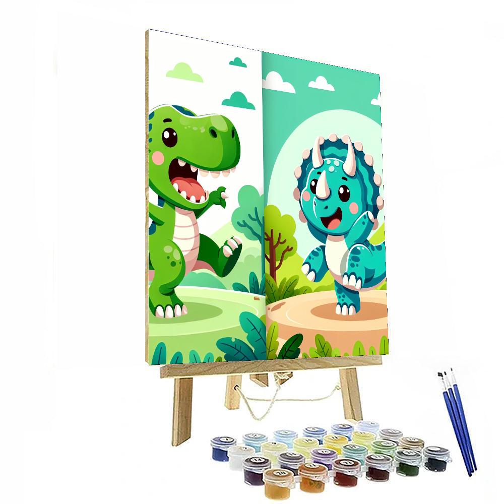 Playful Dinosaur Dance Paint By Numbers Art