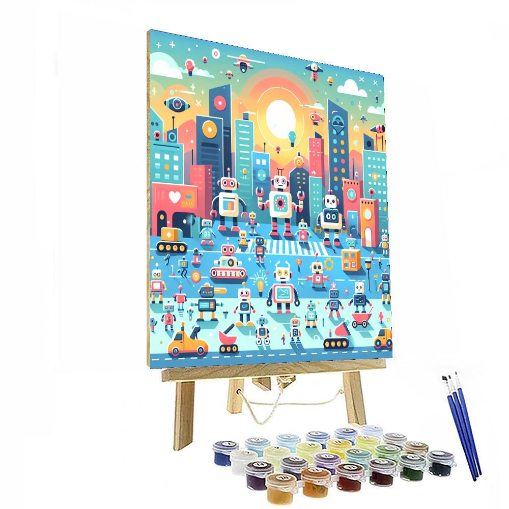 Colorful Robot City Paint By Numbers Art