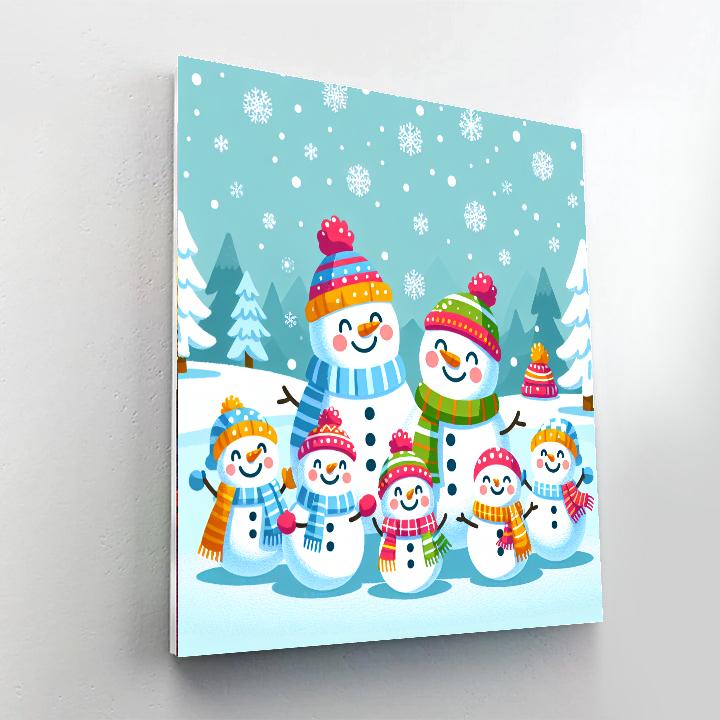 Merry Snowmen Family Painting By Numbers KitMerry Snowmen Family - DIY Painting By Numbers Kit - Image 2
