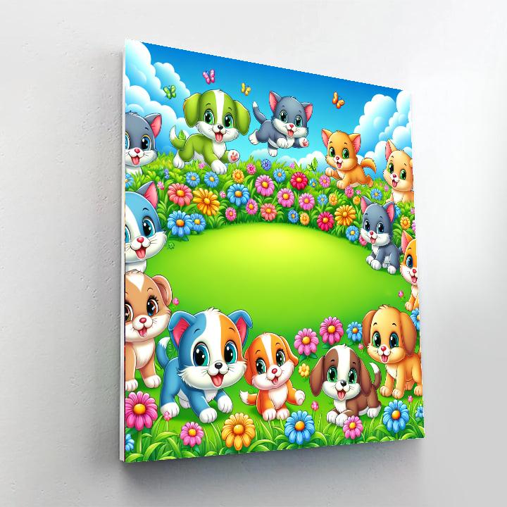 Adorable Kittens And Puppies Paint By Numbers Art