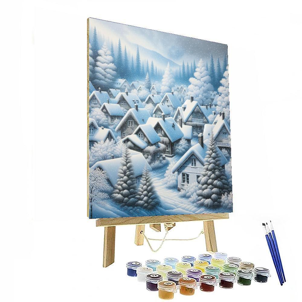 Snowy Village Serenity Paint By Numbers Art