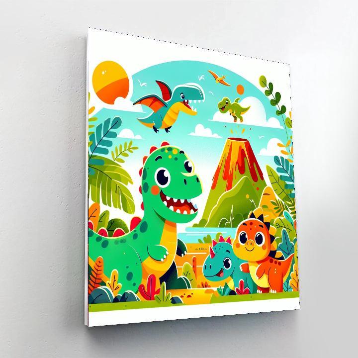 Dinosaur Friends On Adventure Paint By Numbers Art
