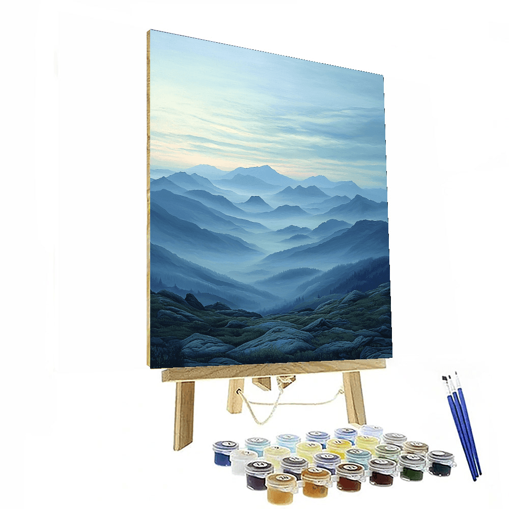 Caspar David Friedrich Inspired Misty Mountain Adventure  Painting By Numbers Kit