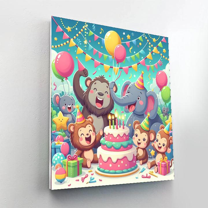 Playful Animal Party Paint By Numbers Art