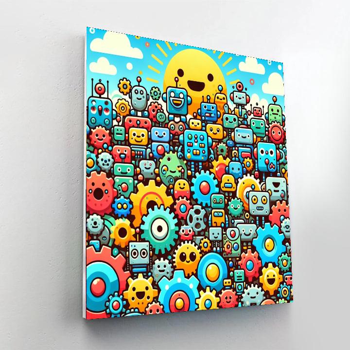 Playful Robot Crew Paint By Numbers Art
