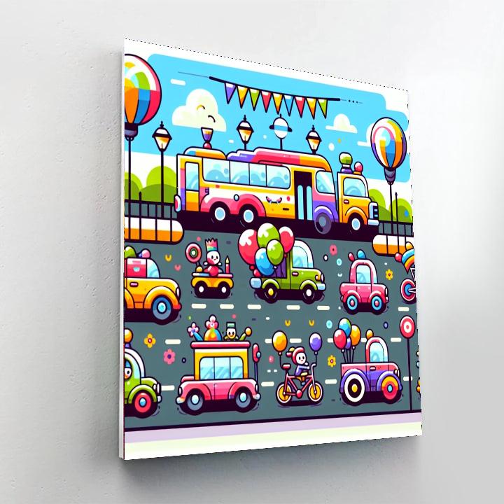 Colorful Transportation Parade Paint By Numbers Art