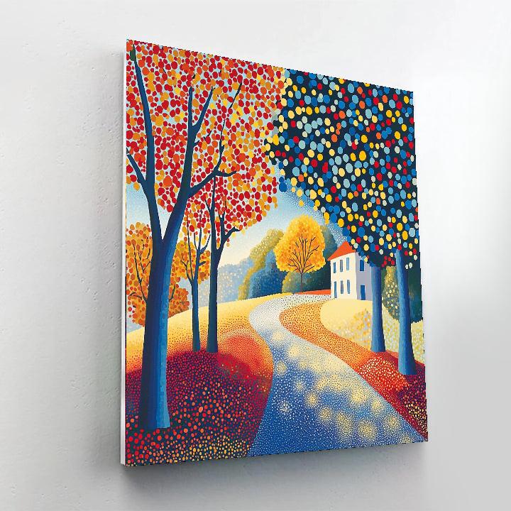 Georges Seurat Inspired Abstract Geometric Whirl  Number Painting