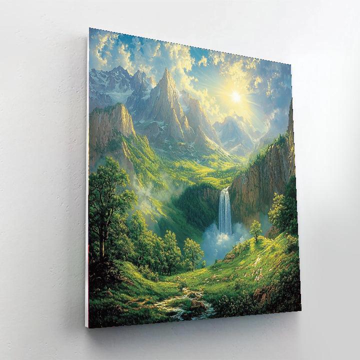 Albert Bierstadt Inspired Cascading Mountain Views  Number Painting