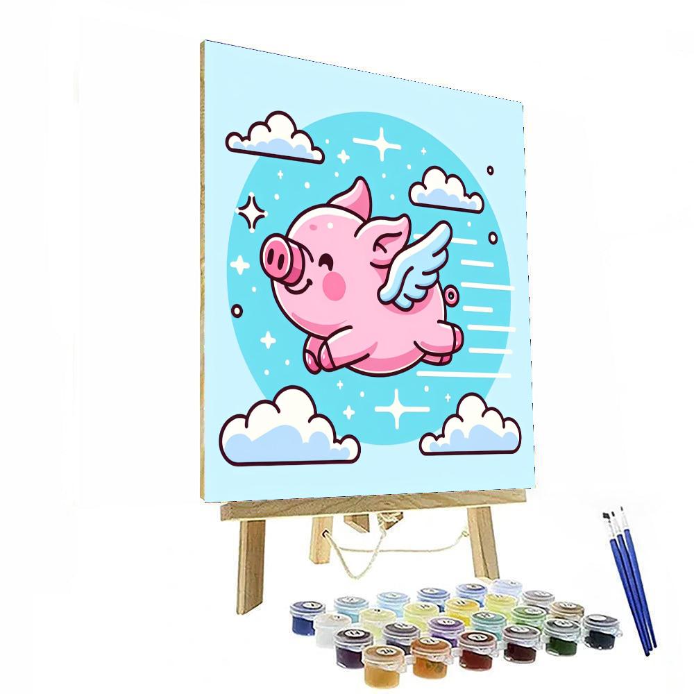 Funny Flying Pig Painting Number Kit