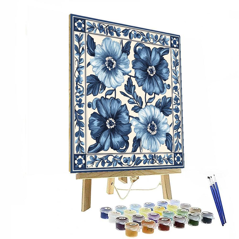 Alphonse Mucha Inspired Elegance In Blue  Number Painting