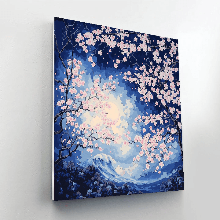 Hokusai Inspired Mystical Cherry Blossoms Night  Paint By Numbers Art