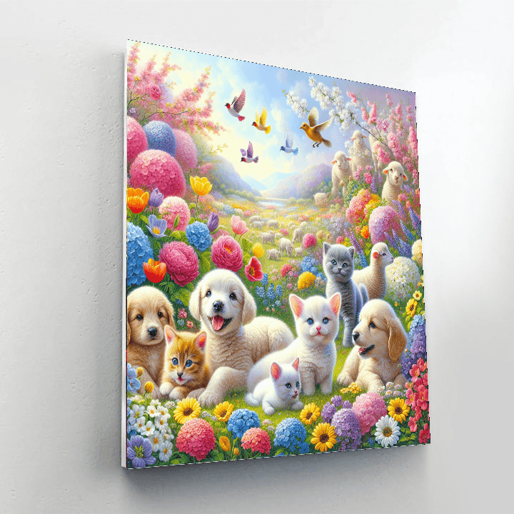 Sweet Baby Animals In Bloom Paint By Number