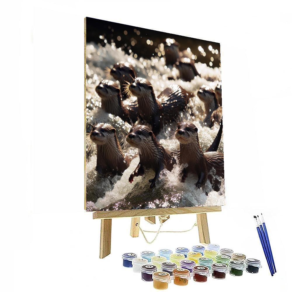 Playful Otters In River Adventure Painting By Numbers Kit