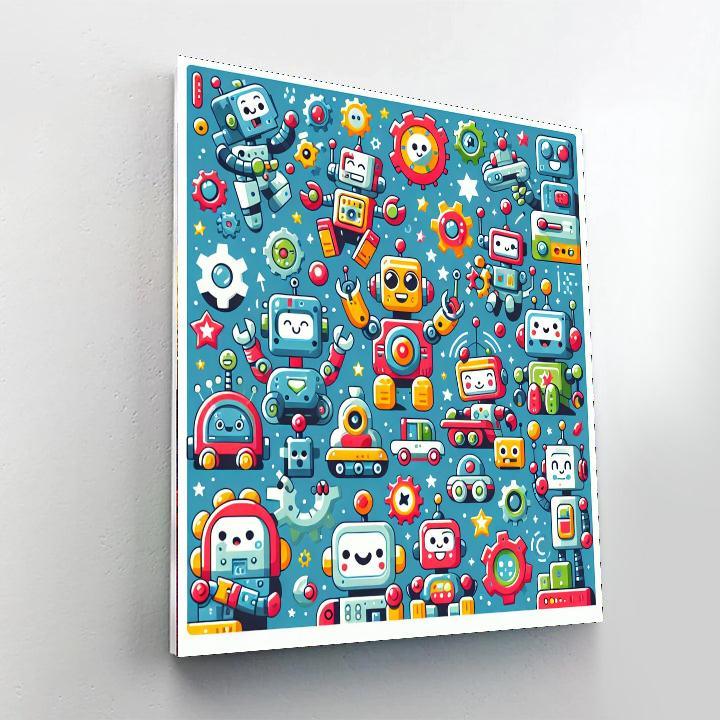 Friendly Robots At Play Painting By Numbers Kit