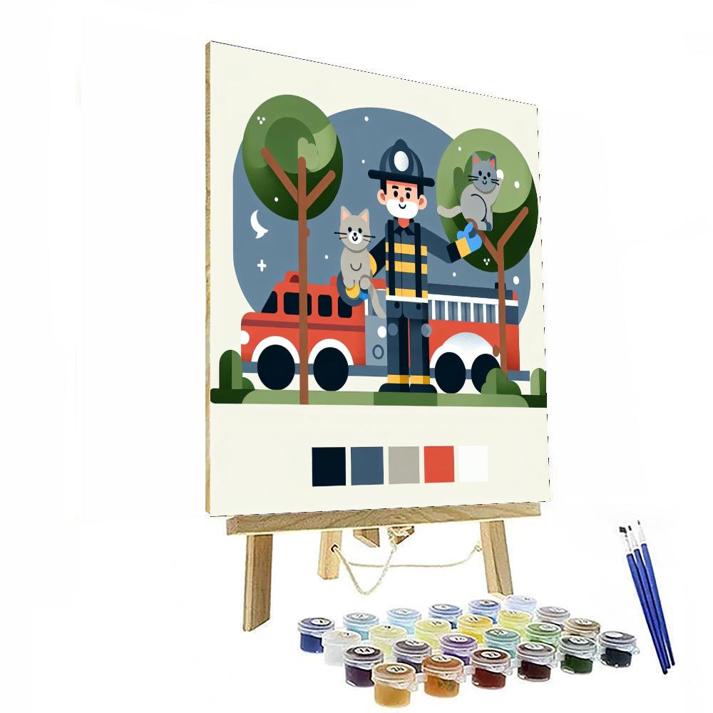 Friendly Firefighter Rescue Paint By Numbers Art