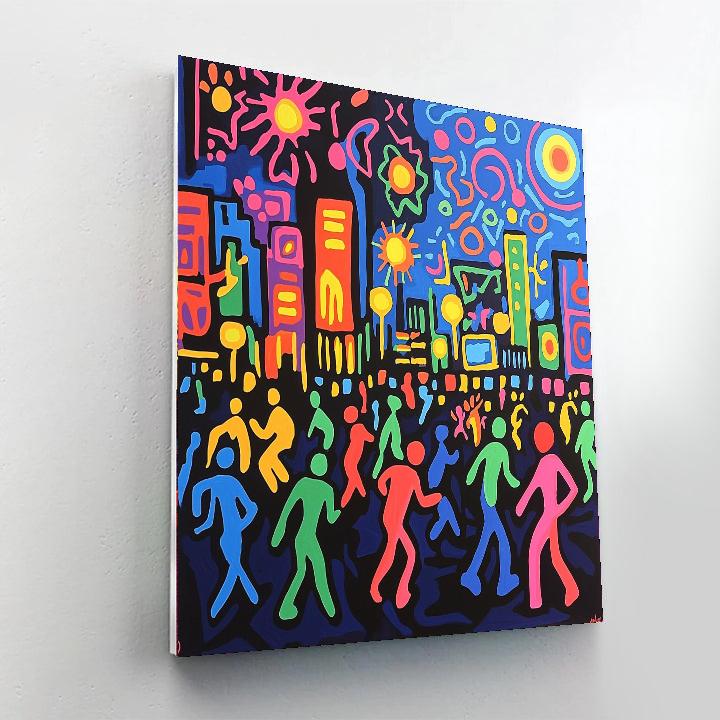 Keith Haring Inspired Dynamic Neon Nightlife  Paint By Number