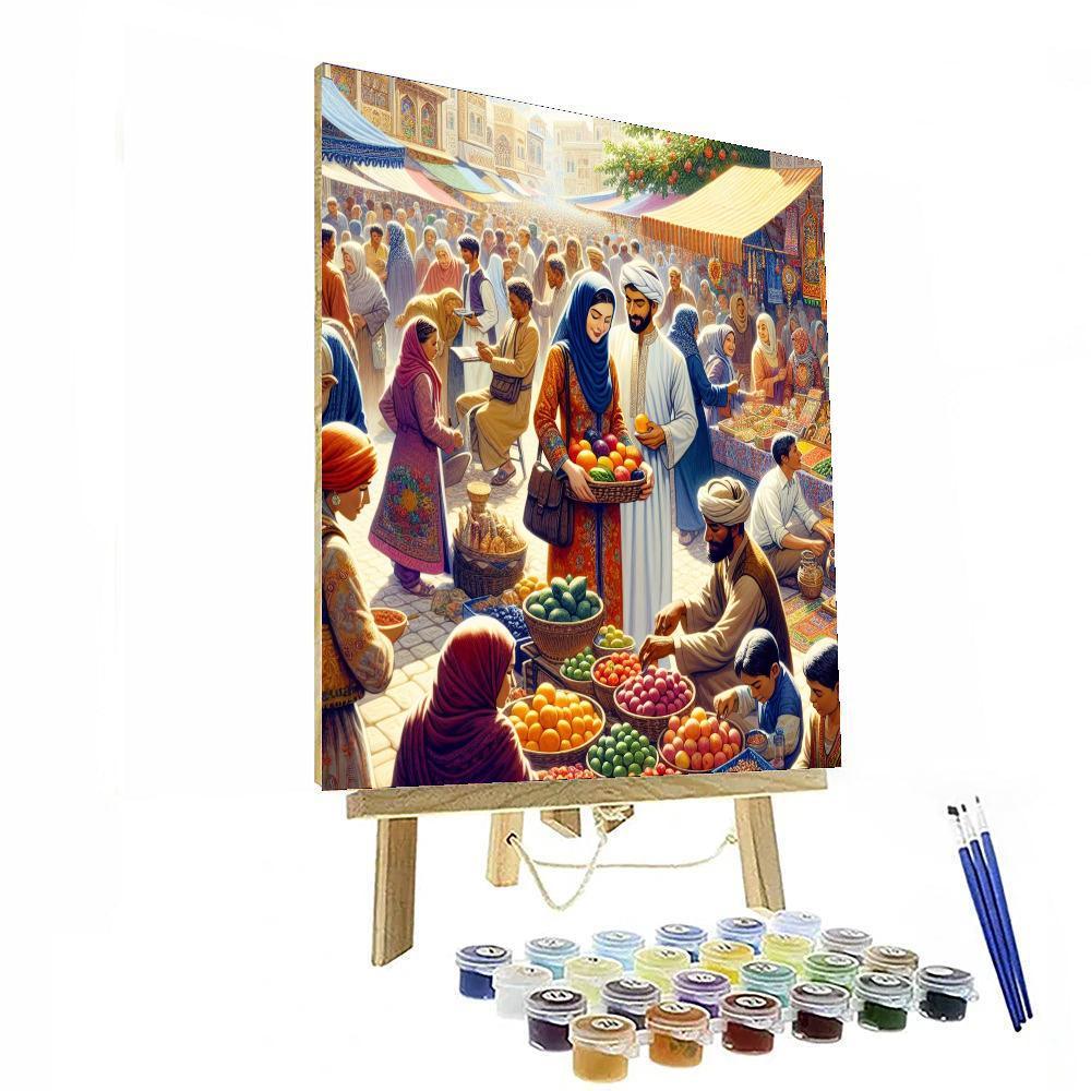Lively Urban Street Market Number Painting