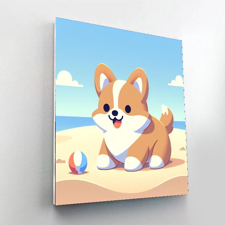 Charming Corgi Beach Day Paint By Numbers
